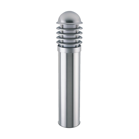 Tambour Steel Louvred bollard light, 75cm stainless steel cylinder with domed top and horizontal louvred vents, on a plain white background.