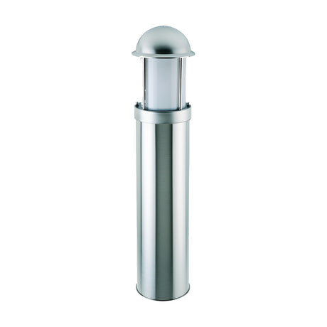 Tambour Steel outdoor bollard light, 100cm stainless steel cylinder with domed top and opal polycarbonate diffuser, shown on a plain white background.
