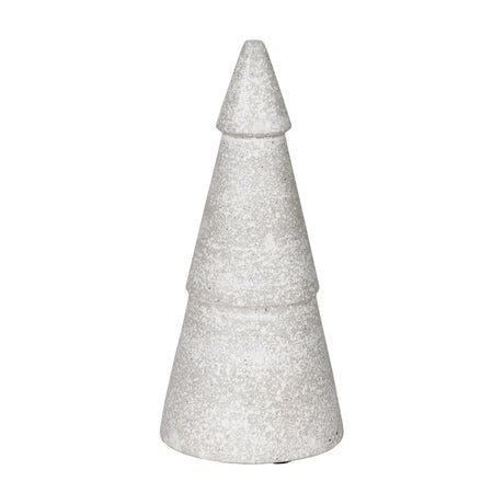 Tanambo Decorative Tree in Grey, a three-tiered conical Christmas tree figure with a speckled chalky white and grey finish, shown against a plain white background.