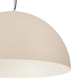 Tarvena Pendant Light close-up showing a wide steel dome shade in sand with a cream interior, hung from a slim black cable on a plain white background.