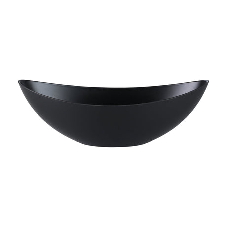 Tazeyol Planter 11cm in matt black, a low boat-shaped oval with pointed raised ends and a narrow flat base, shown on a plain white background.