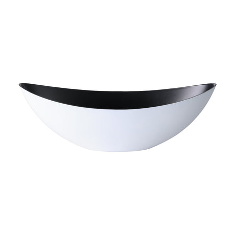 Tazeyol Planter 11cm, boat-shaped oval bowl with curved pointed ends, white exterior and black interior, shown on a plain white background.