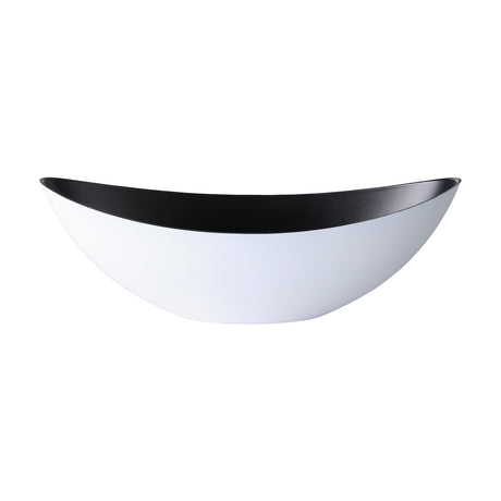 Tazeyol Planter 13cm – boat-shaped oval planter with matt white exterior and black interior, raised pointed ends, shown on a plain white background.