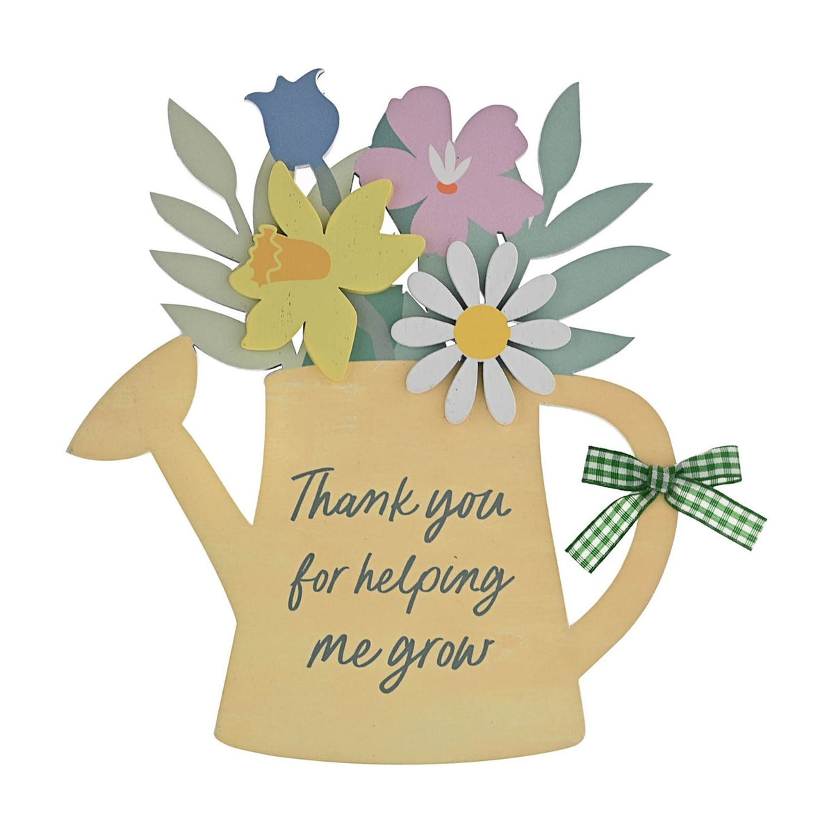 Thank You Watering Can Wooden Plaque with Stand - Yellow