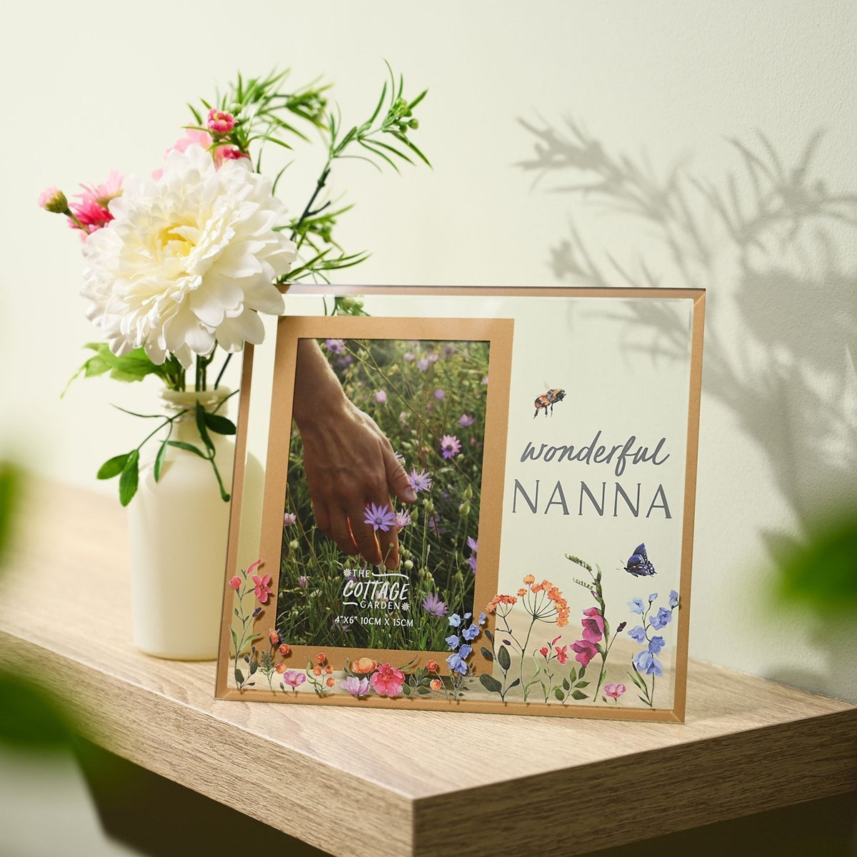Nanna Wildflower Glass Photo Frame 6 x 4in - Clear & Gold
