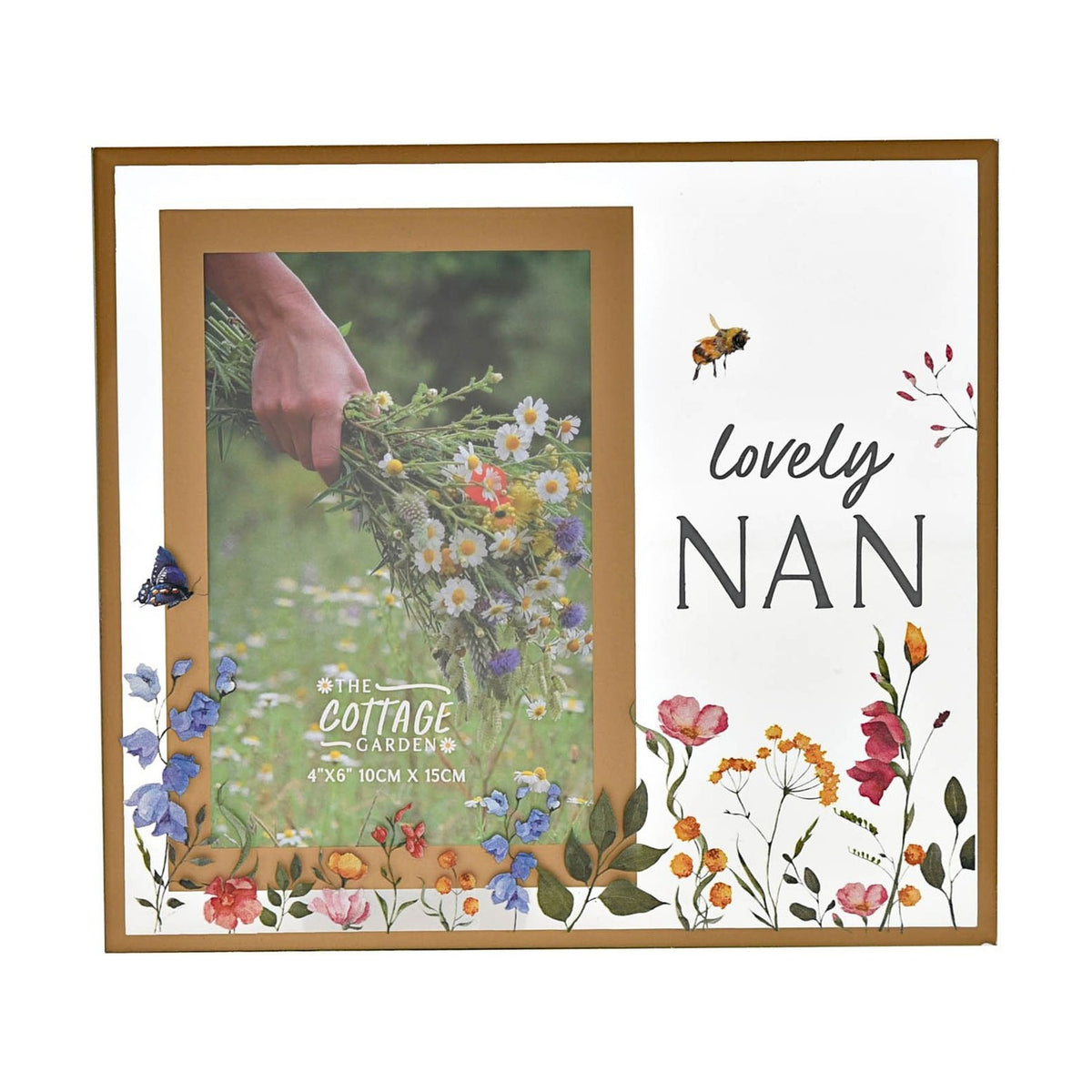 Nan Wildflower Glass Photo Frame 6 x 4in - White & Gold