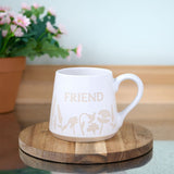 'Friend' Floral Tapered Glazed Earthenware Mug - White