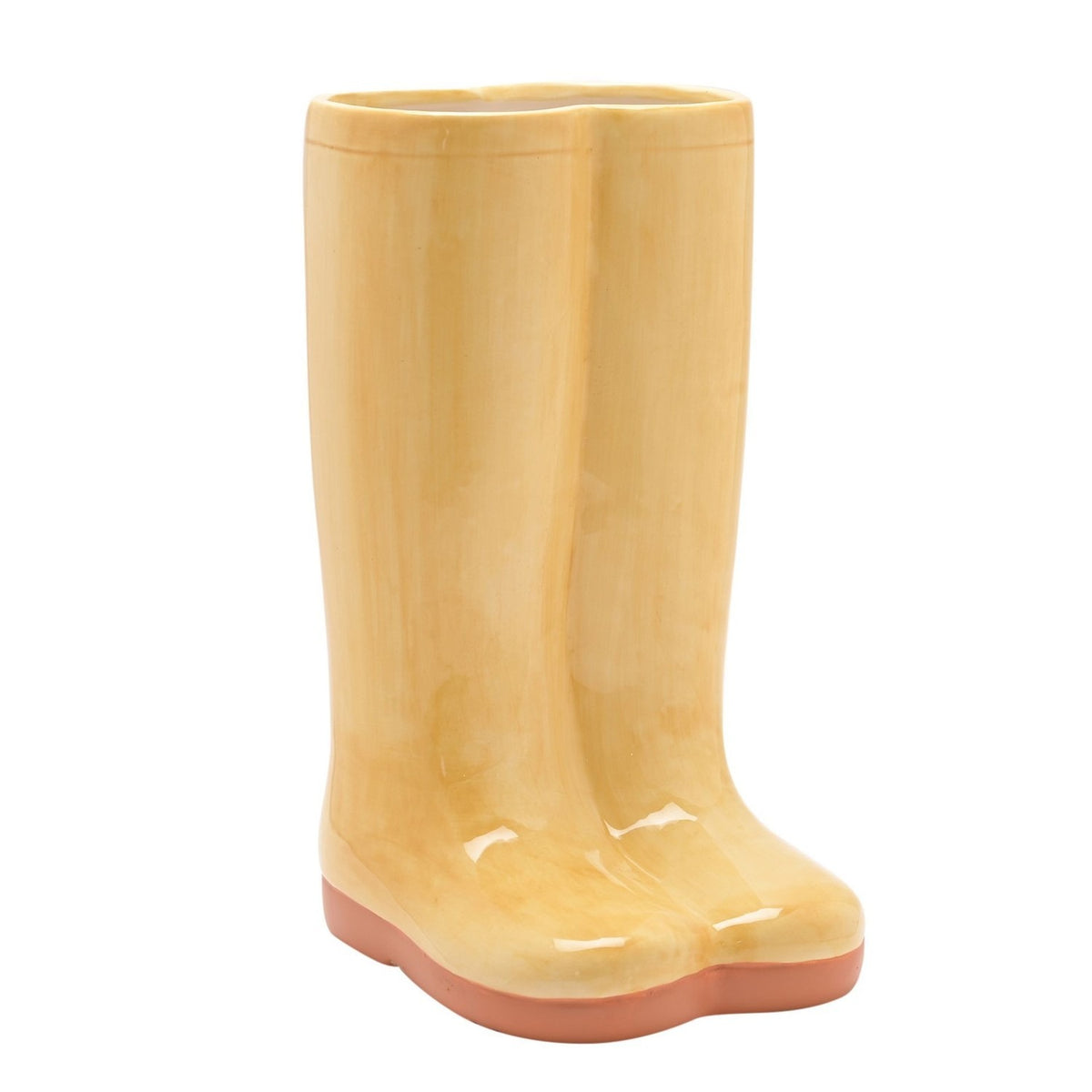 Pair of Wellies Large Glazed Ceramic Flower Vase - Yellow