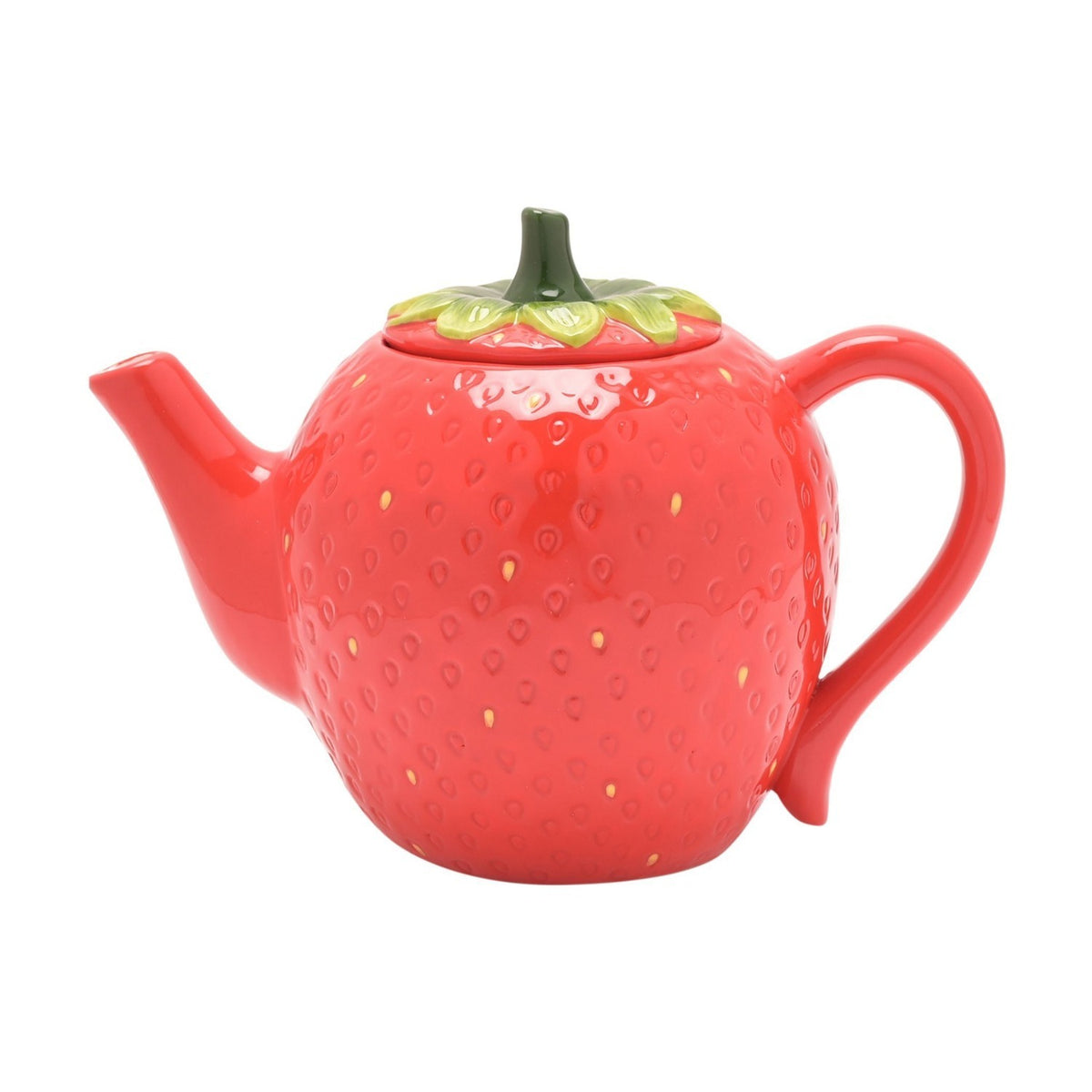 Strawberry Glazed Ceramic Teapot 820ml with Leaf Lid - Red