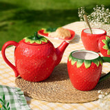 Strawberry Glazed Ceramic Teapot 820ml with Leaf Lid - Red