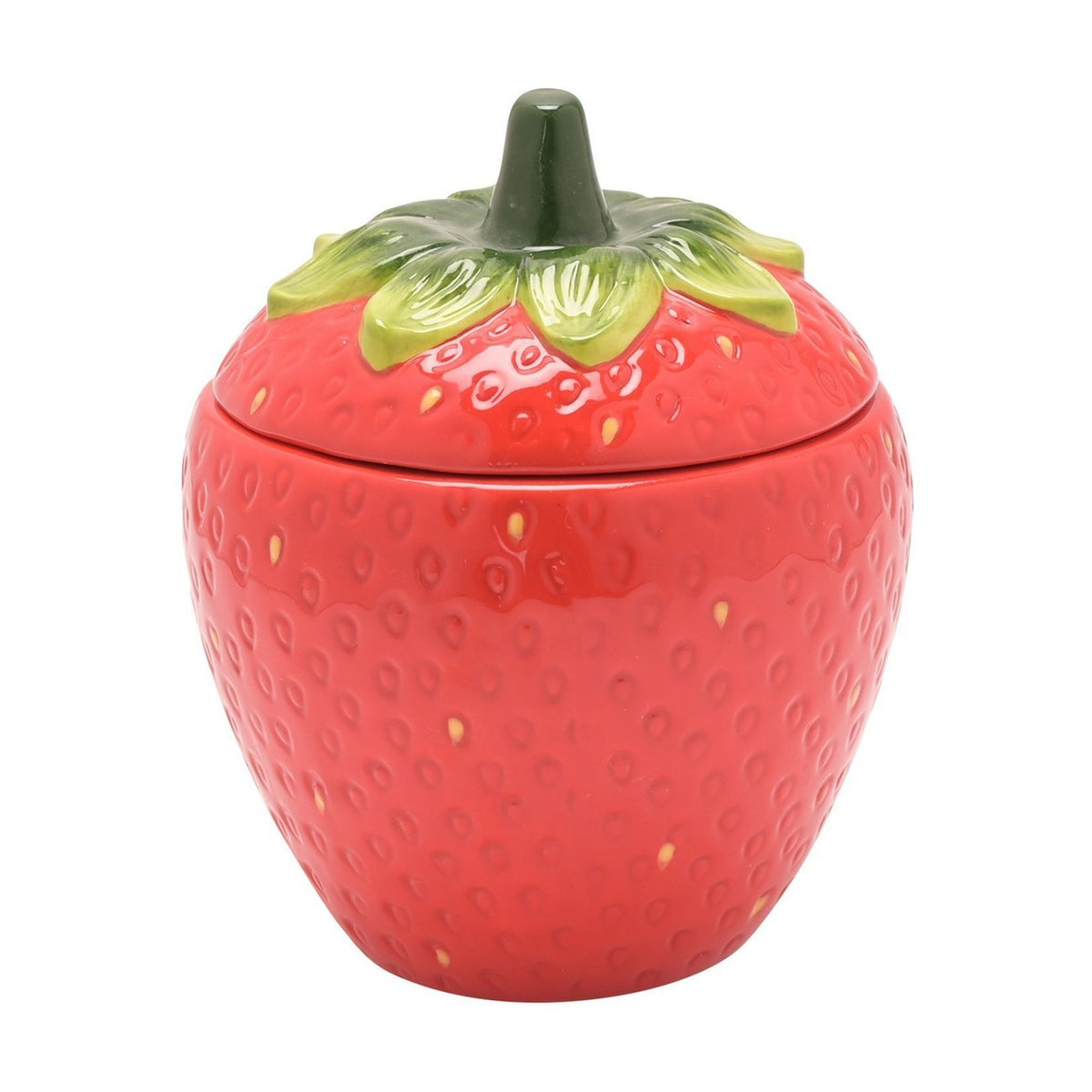 Strawberry Glazed Ceramic Sugar Bowl with Lid 290ml - Red