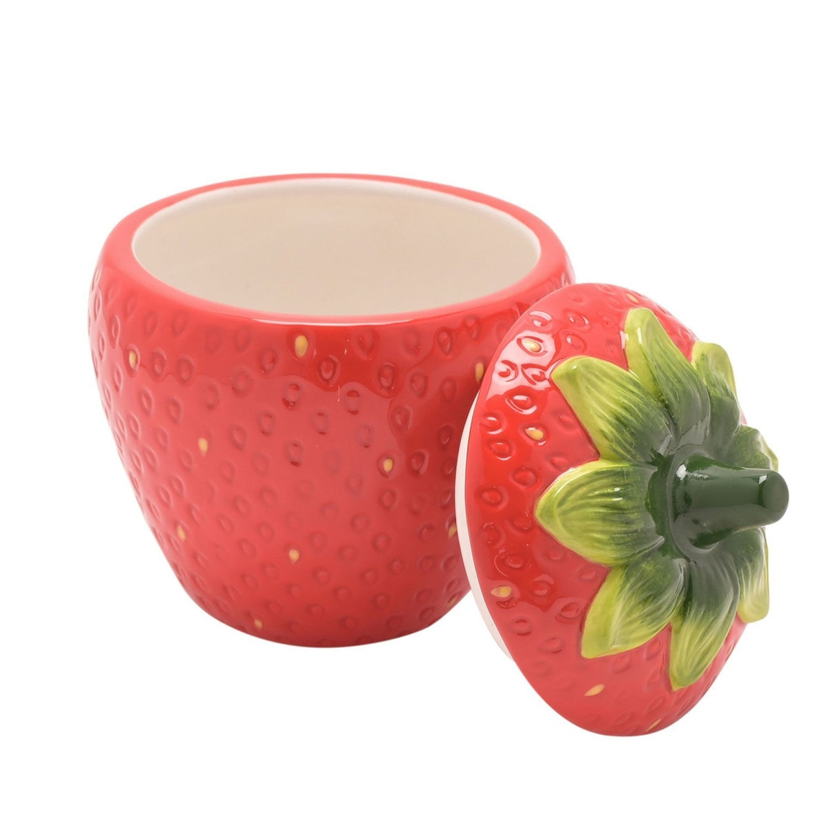 Strawberry Glazed Ceramic Sugar Bowl with Lid 290ml - Red