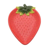 Strawberry Stoneware Plate with Raised Green Leaves - Red
