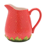 Textured Strawberry Stoneware Jug with Green Leaf Base - Red