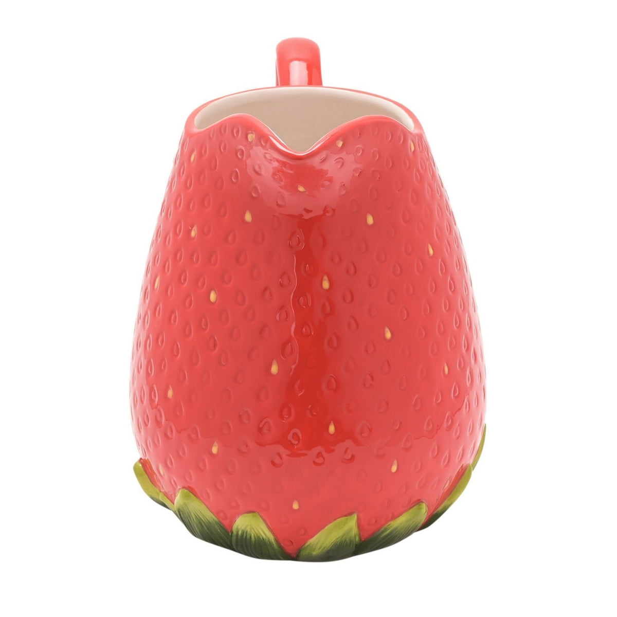 Textured Strawberry Stoneware Jug with Green Leaf Base - Red