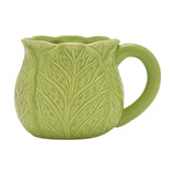 Embossed Cabbage Leaf Ceramic Mug with Wavy Rim - Green