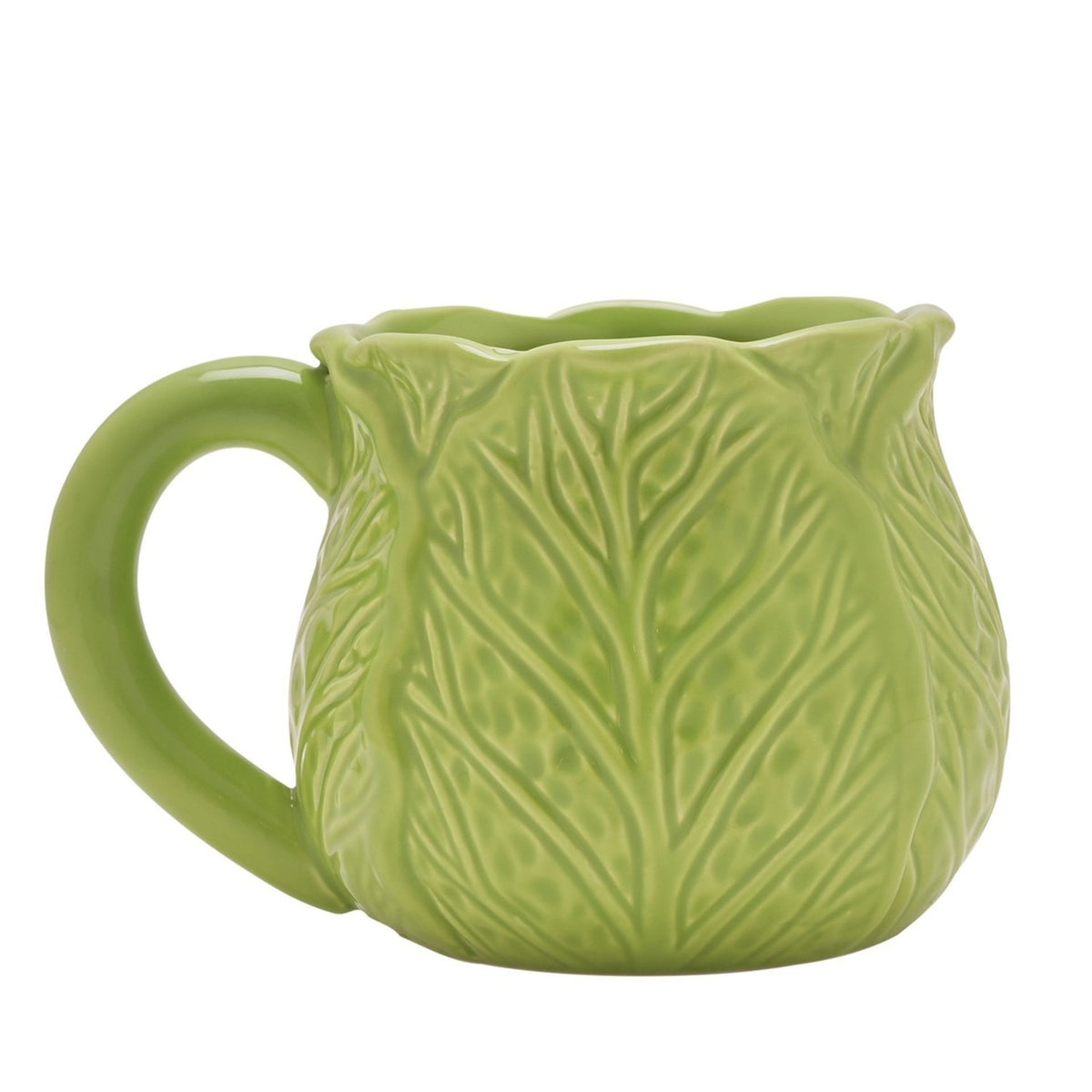 Embossed Cabbage Leaf Ceramic Mug with Wavy Rim - Green