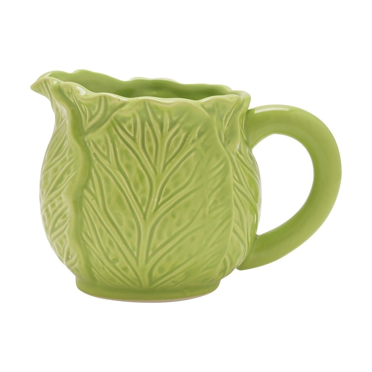 Embossed Cabbage Leaf Stoneware Planter Milk Jug - Green