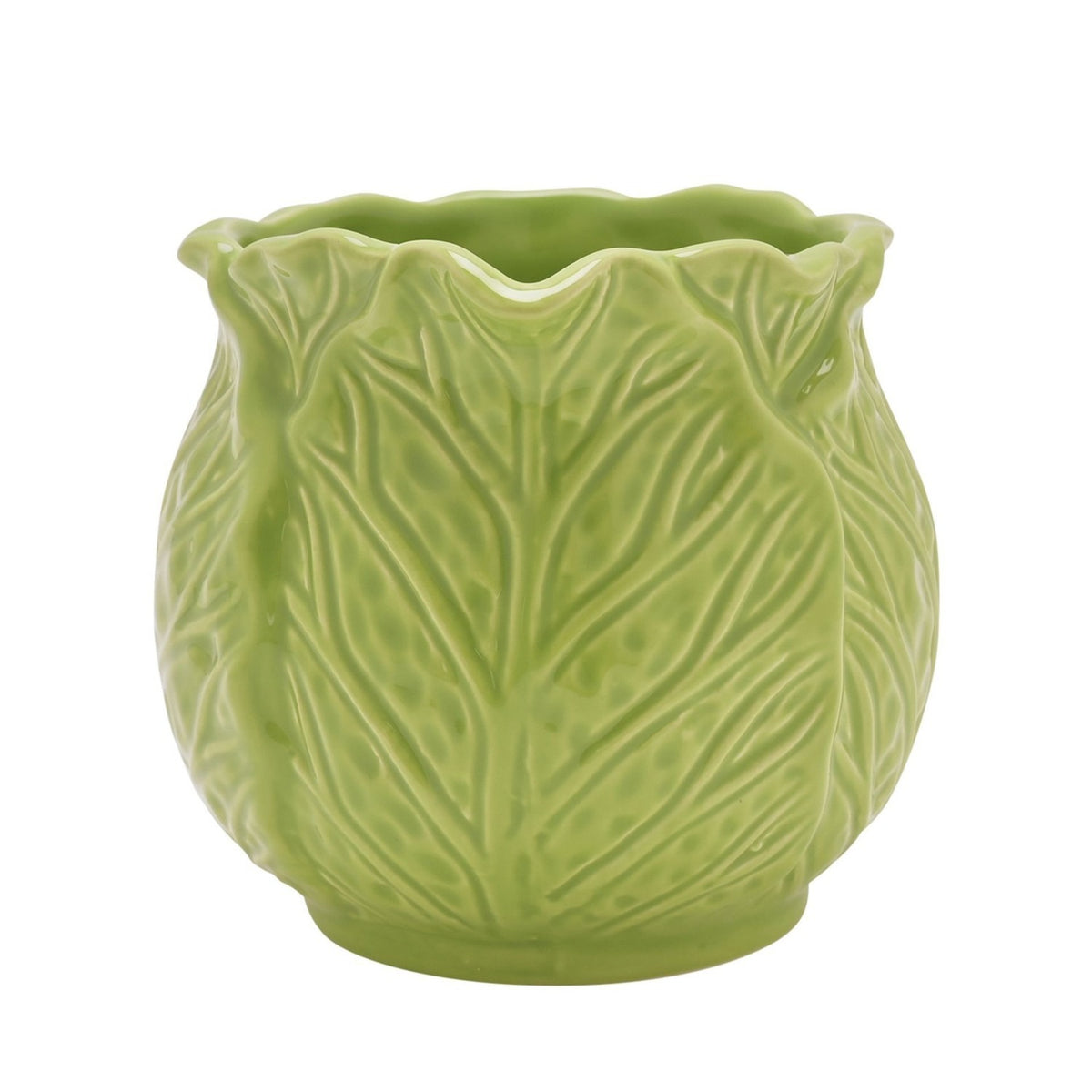 Embossed Cabbage Leaf Stoneware Planter Milk Jug - Green