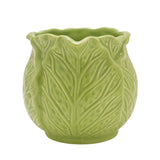 Embossed Cabbage Leaf Stoneware Planter Milk Jug - Green