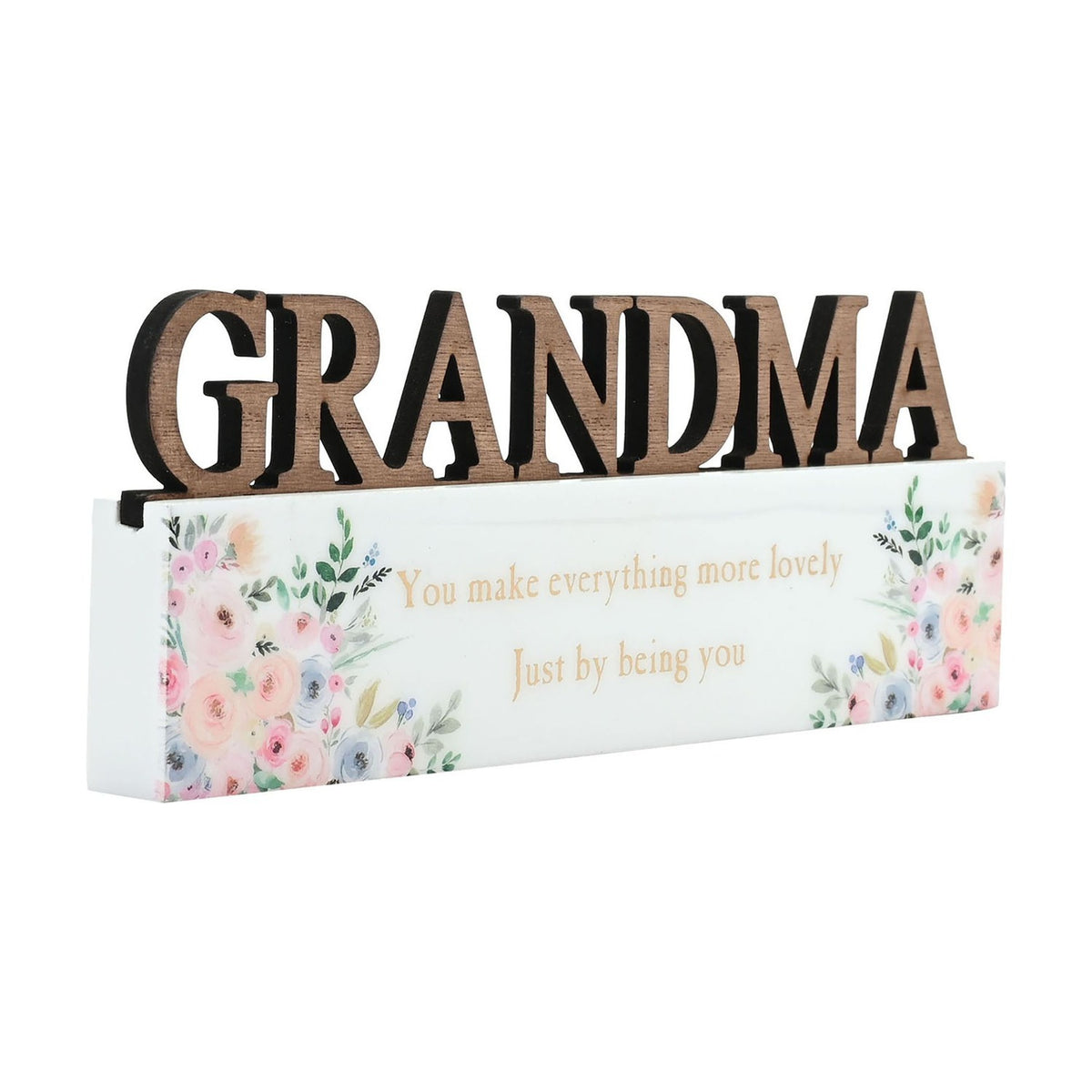 Grandma Pastel Floral Standing Wooden Word Plaque - White