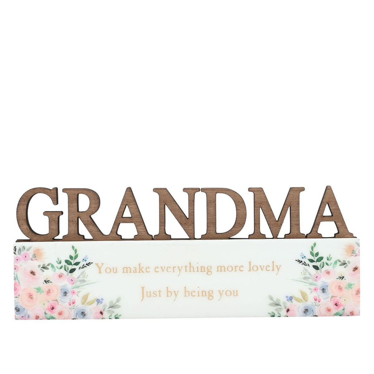 Grandma Pastel Floral Standing Wooden Word Plaque - White