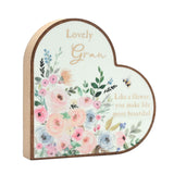 Lovely Gran Floral Bee Heart Wooden Mantel Plaque - White