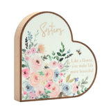 Sisters Floral and Bee Heart Wooden Mantel Plaque - White