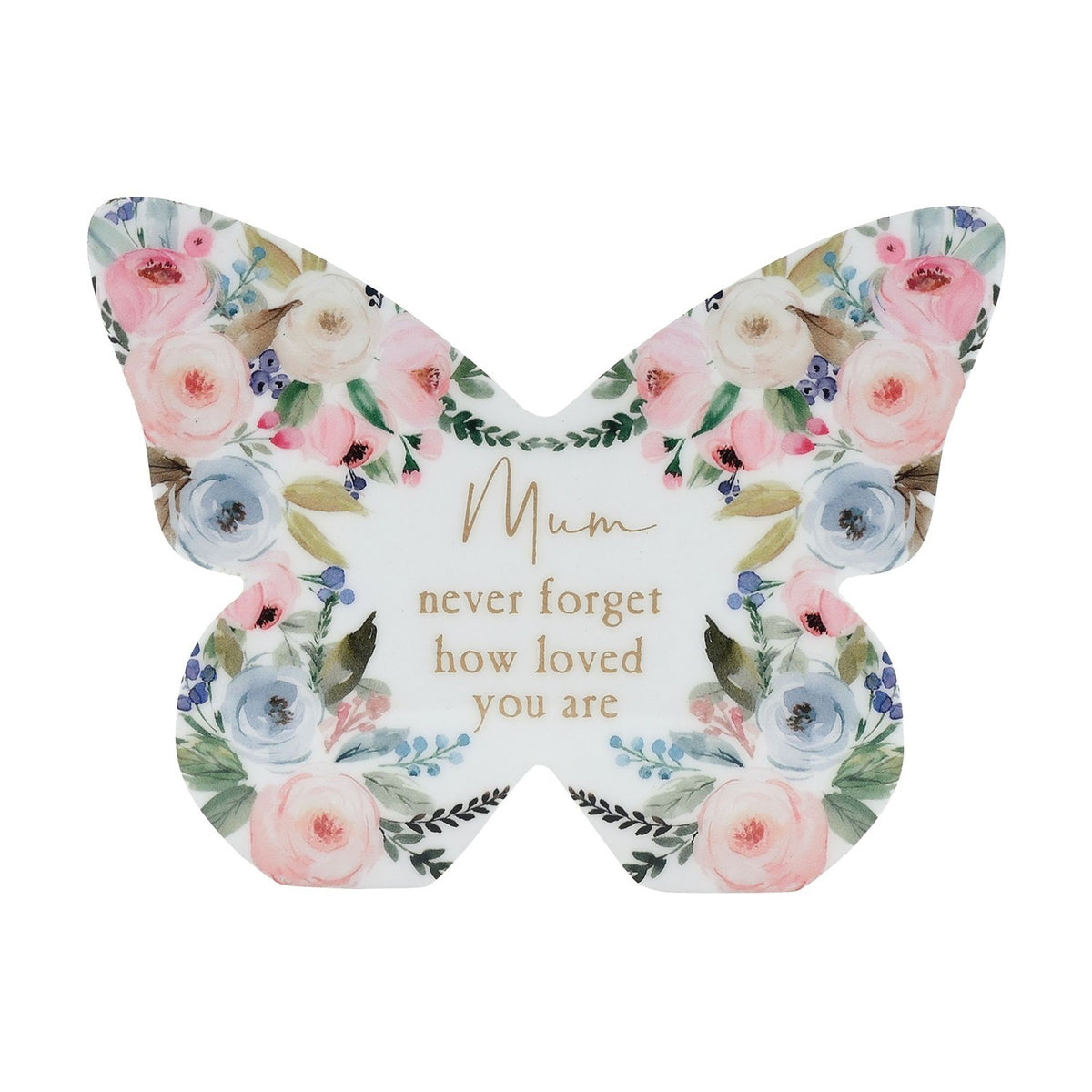 Mum Pastel Floral Butterfly Wooden Mantel Decoration - White
