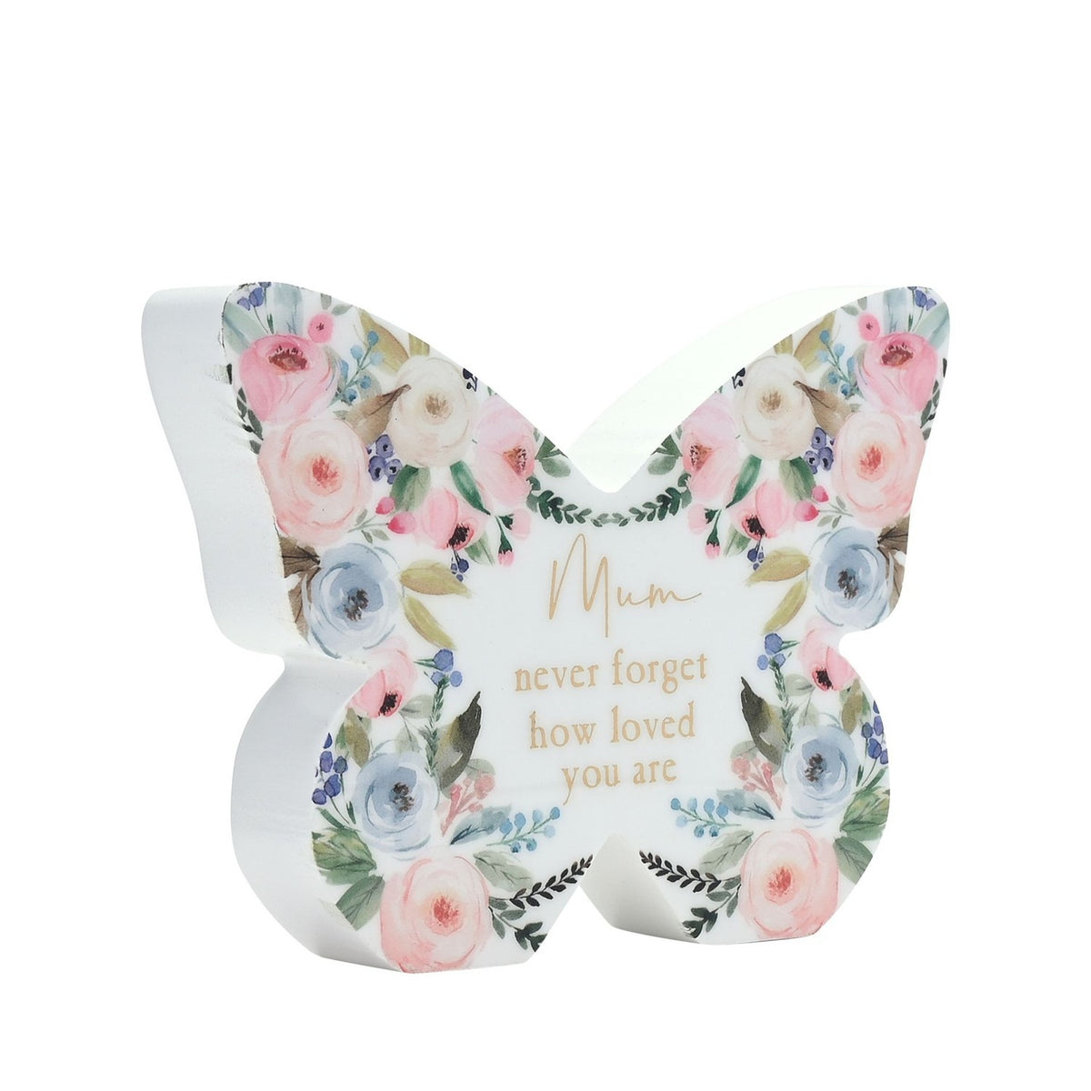 Mum Pastel Floral Butterfly Wooden Mantel Decoration - White