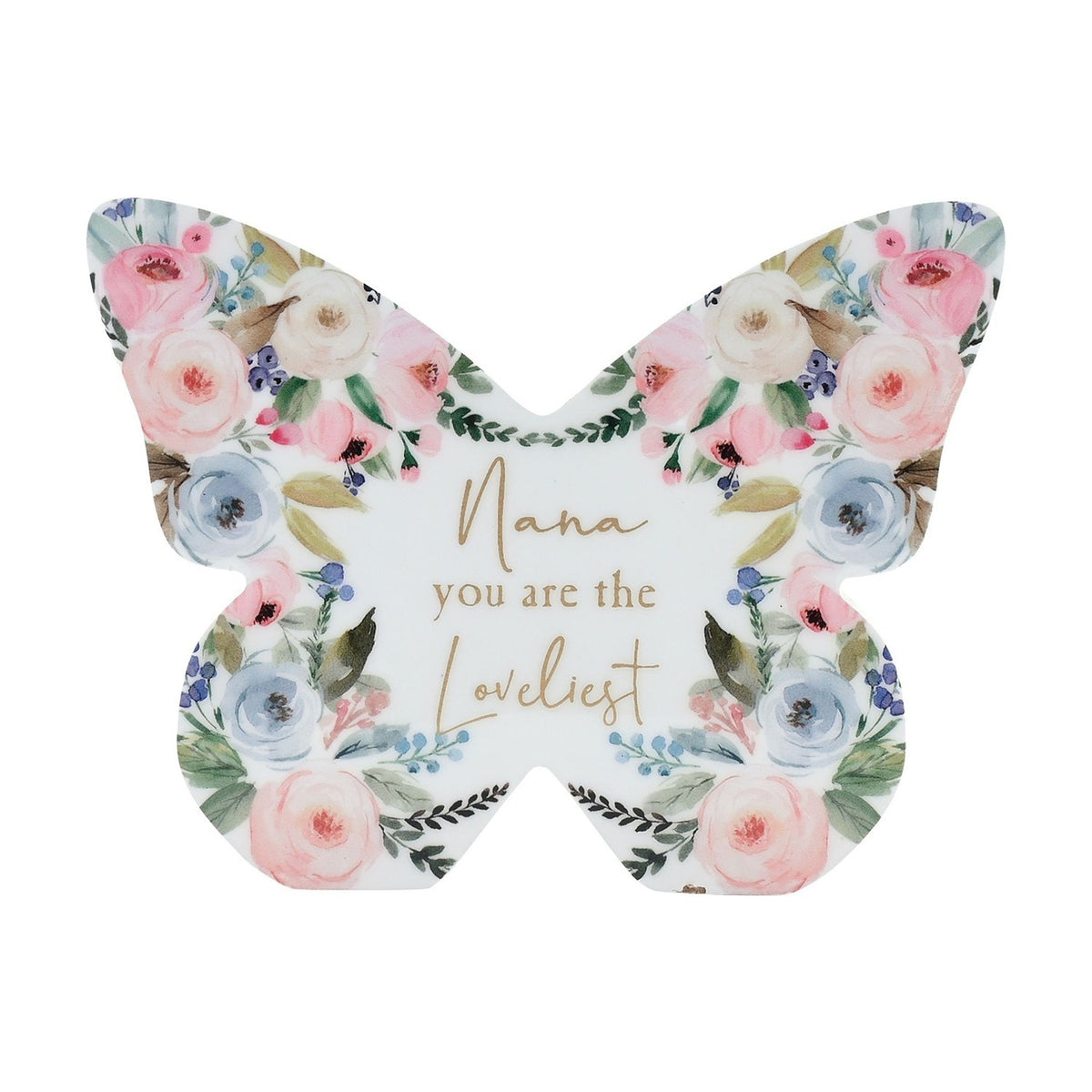 Nana Floral Print Butterfly Wooden Mantel Decoration - White