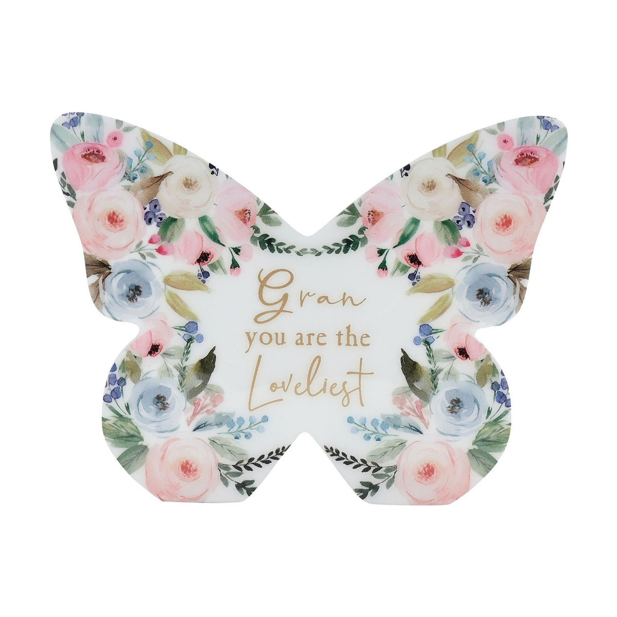 Gran Floral Print Butterfly Wooden Mantel Decoration - White