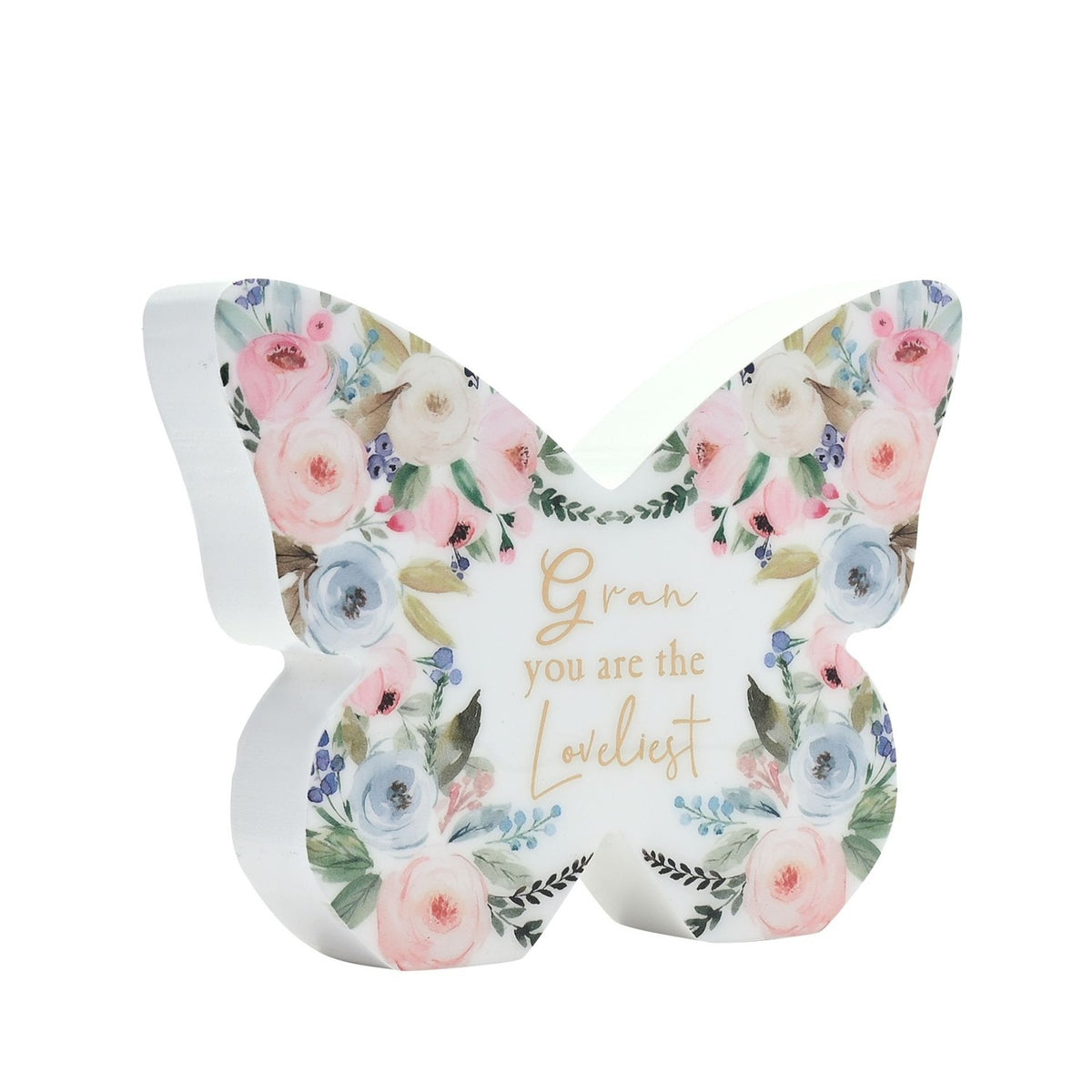 Gran Floral Print Butterfly Wooden Mantel Decoration - White