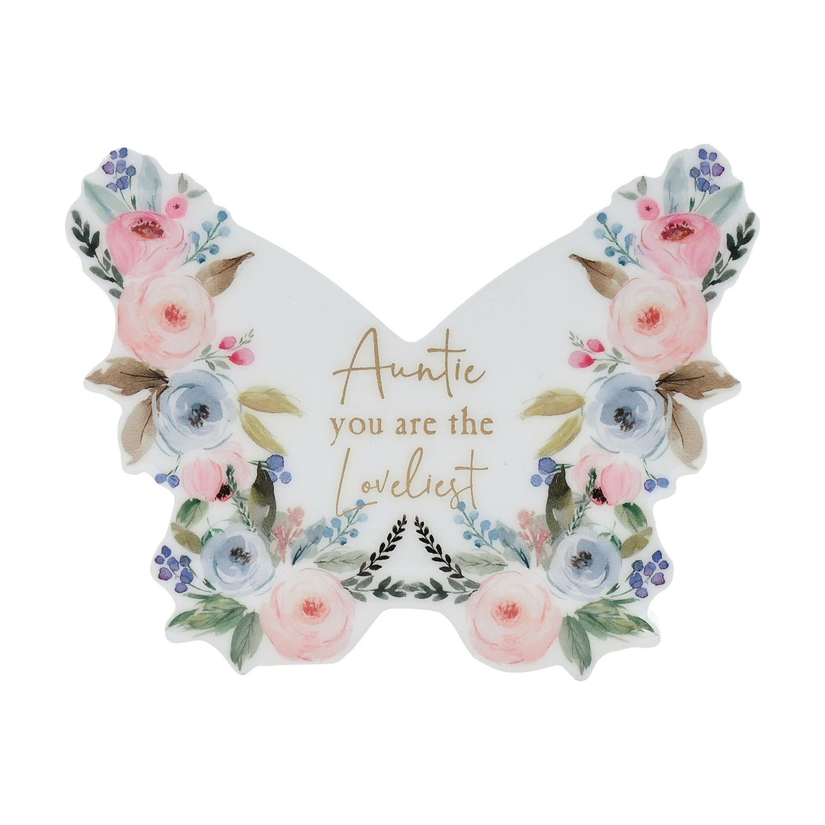 Auntie Floral Butterfly Wooden Mantel Decoration - White