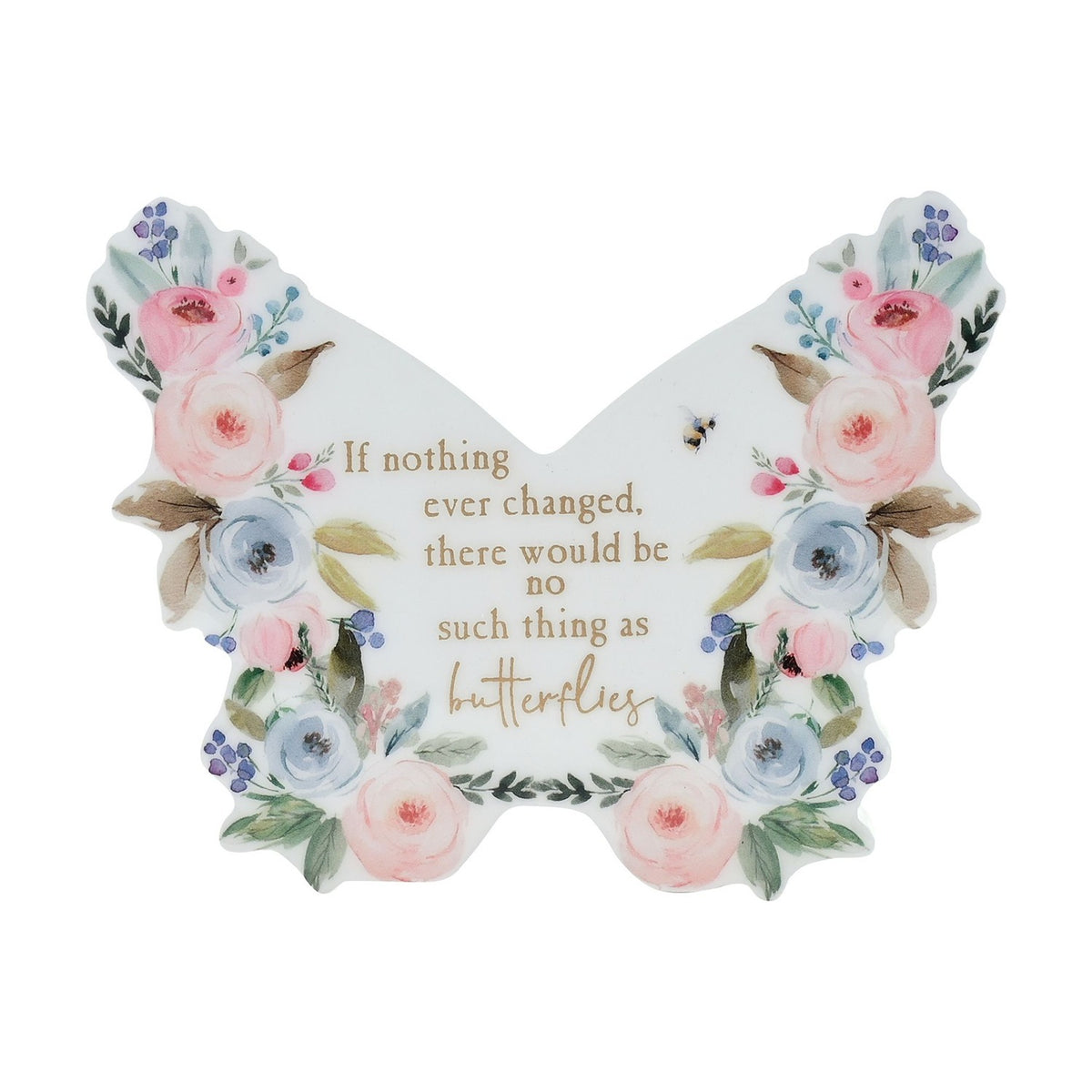 Change Floral Butterfly Wooden Mantel Decoration - White