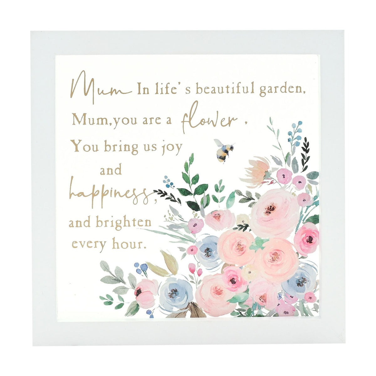 Mum Verse Watercolour Floral Framed Glass Plaque - White