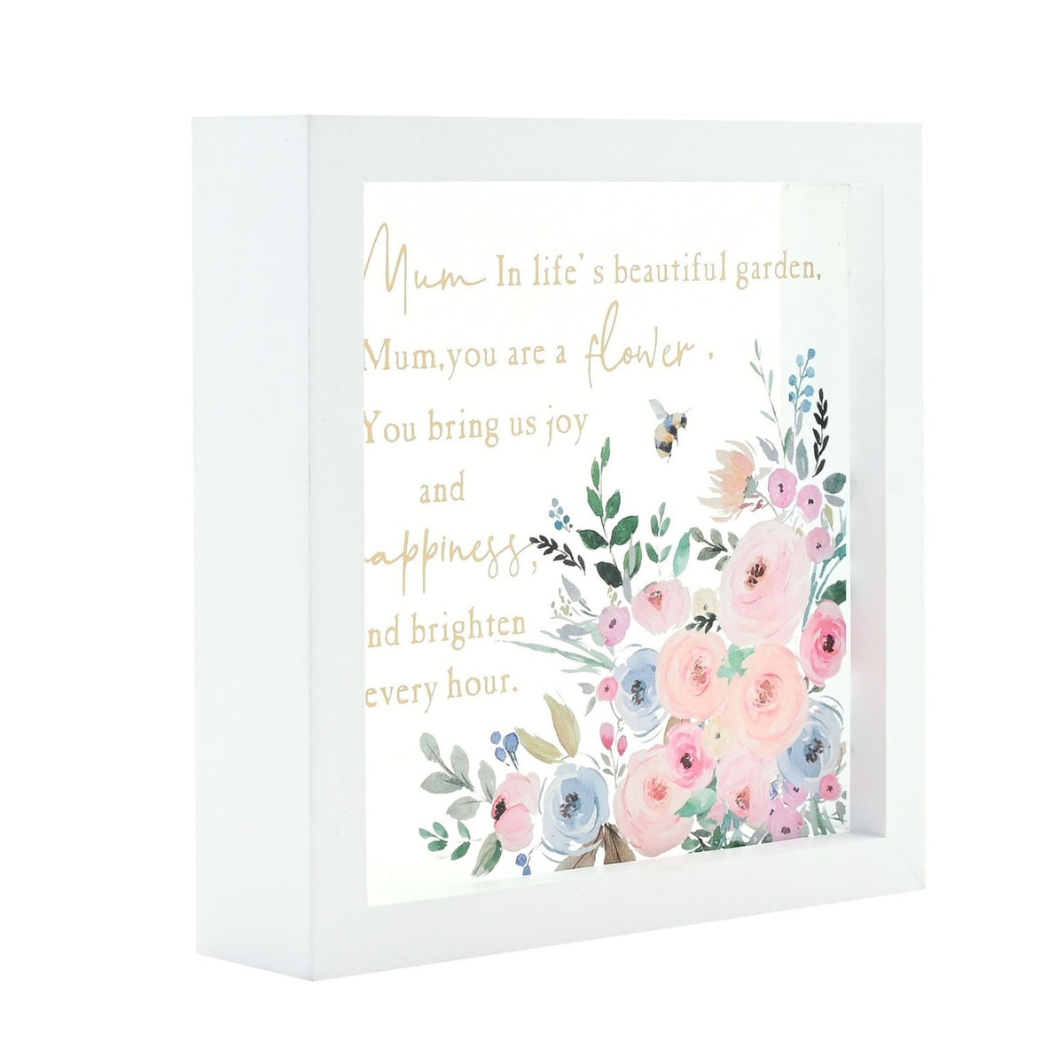 Mum Verse Watercolour Floral Framed Glass Plaque - White