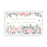 Flower and Bee Quote Framed Rectangular Glass Plaque - White