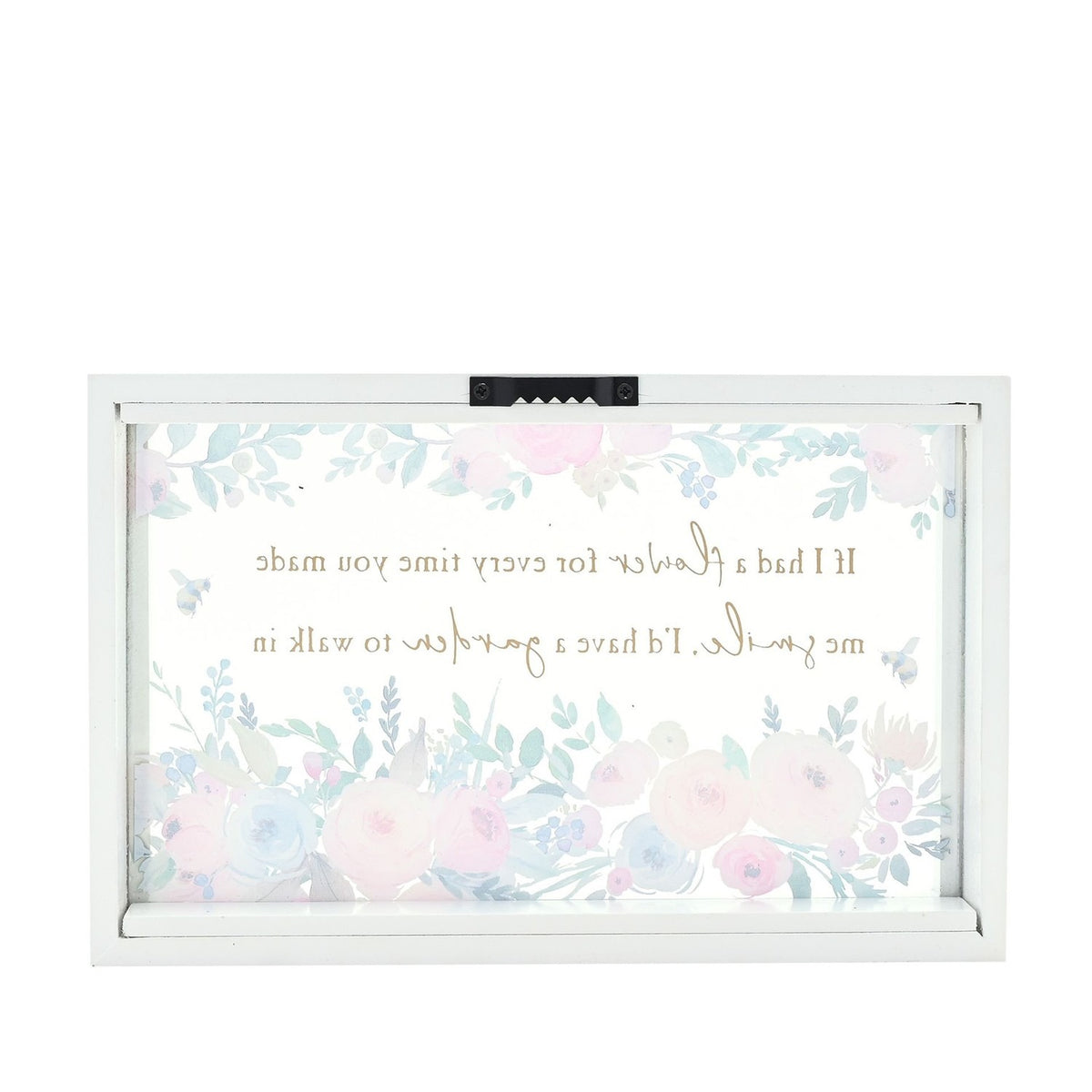 Flower and Bee Quote Framed Rectangular Glass Plaque - White