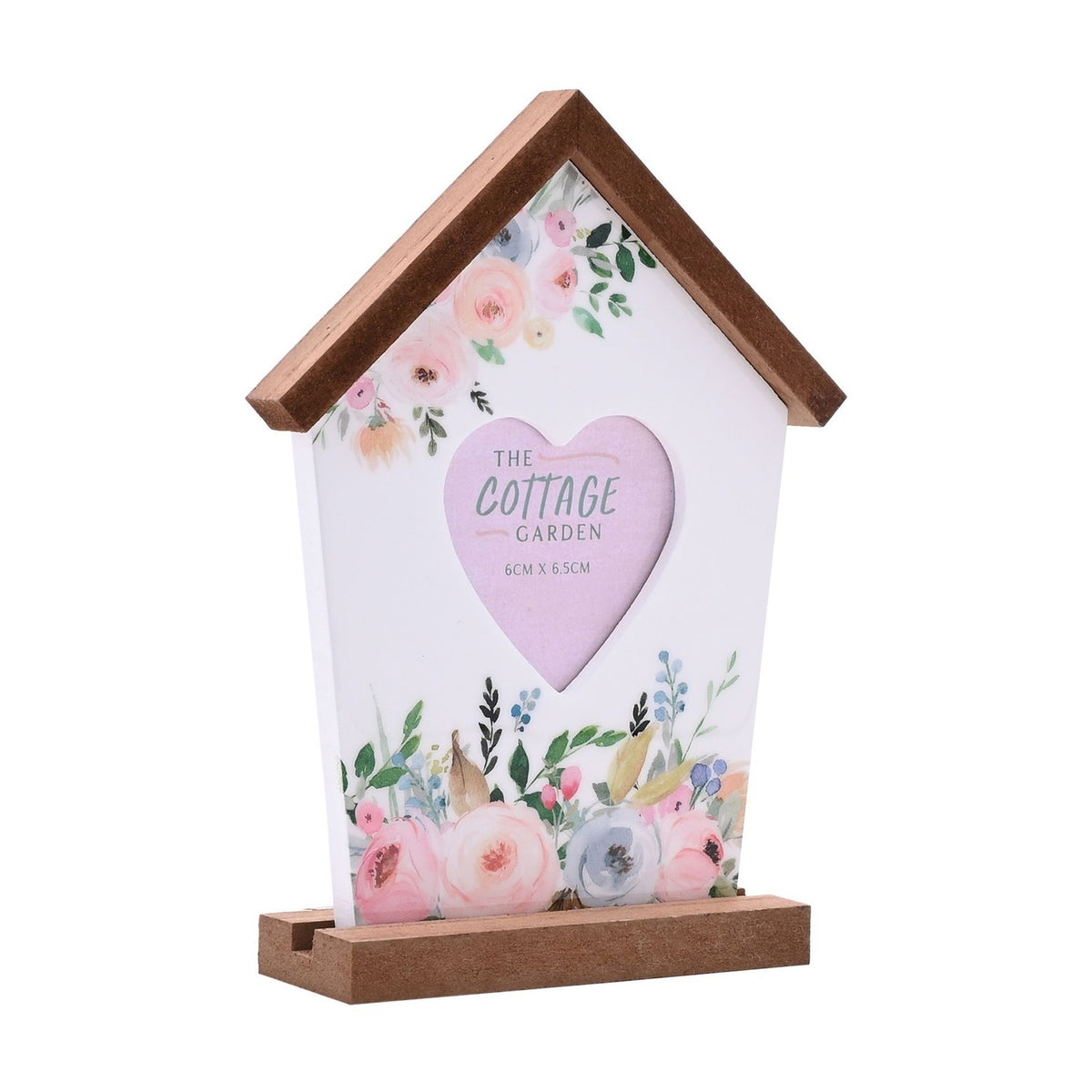 Floral Birdhouse Heart Wooden Photo Frame with Stand - White