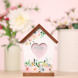 Floral Birdhouse Heart Wooden Photo Frame with Stand - White