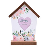 Floral Birdhouse Heart Wooden Photo Frame with Stand - White