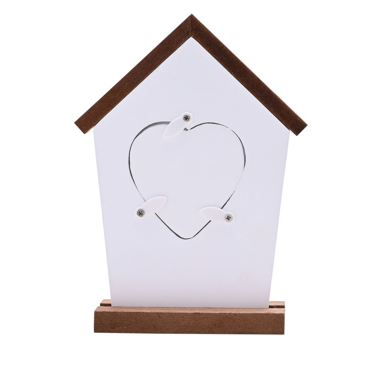 Floral Birdhouse Heart Wooden Photo Frame with Stand - White