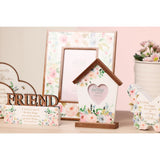 Floral Birdhouse Heart Wooden Photo Frame with Stand - White