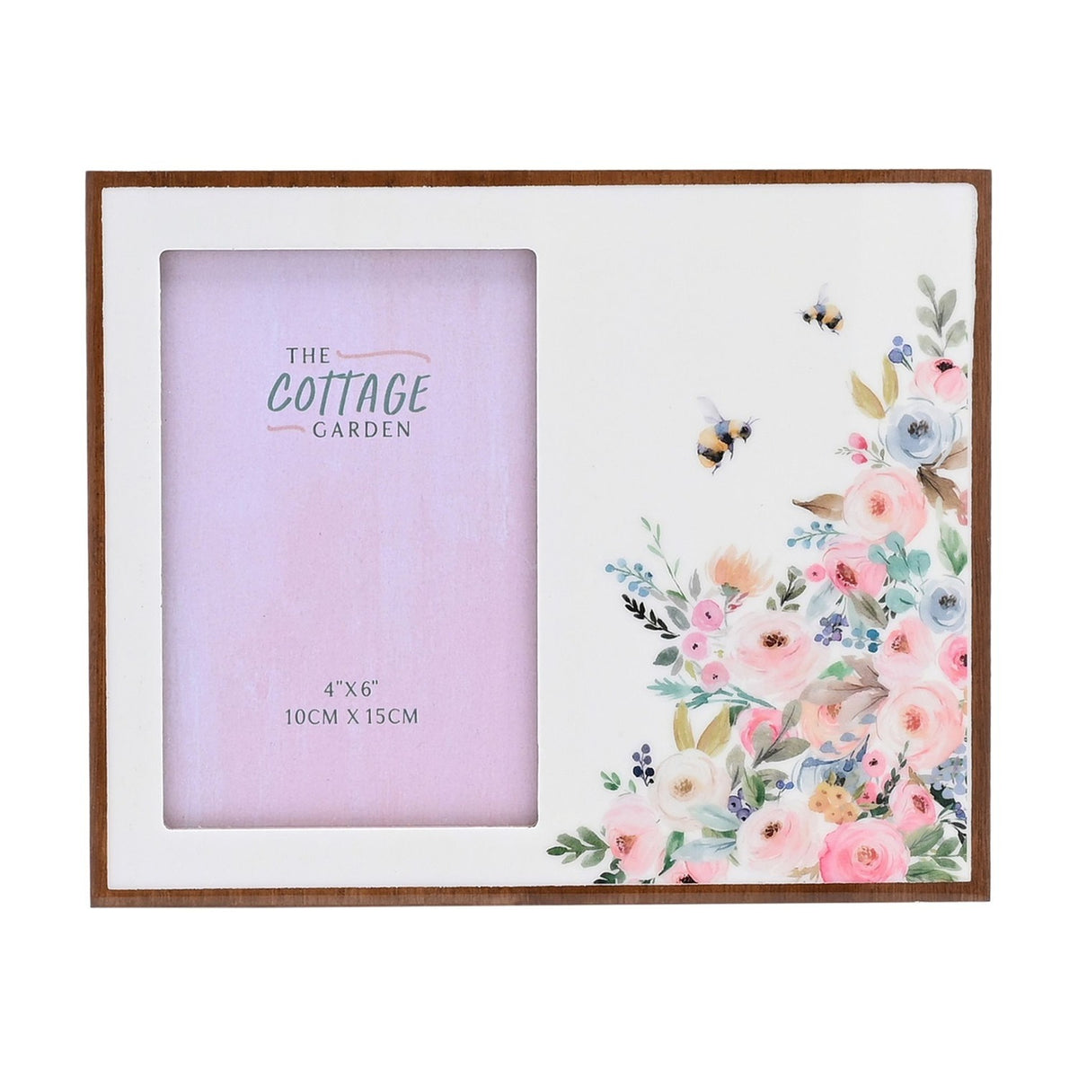 Corner Floral and Bee Wooden Photo Frame 6 x 4in - White