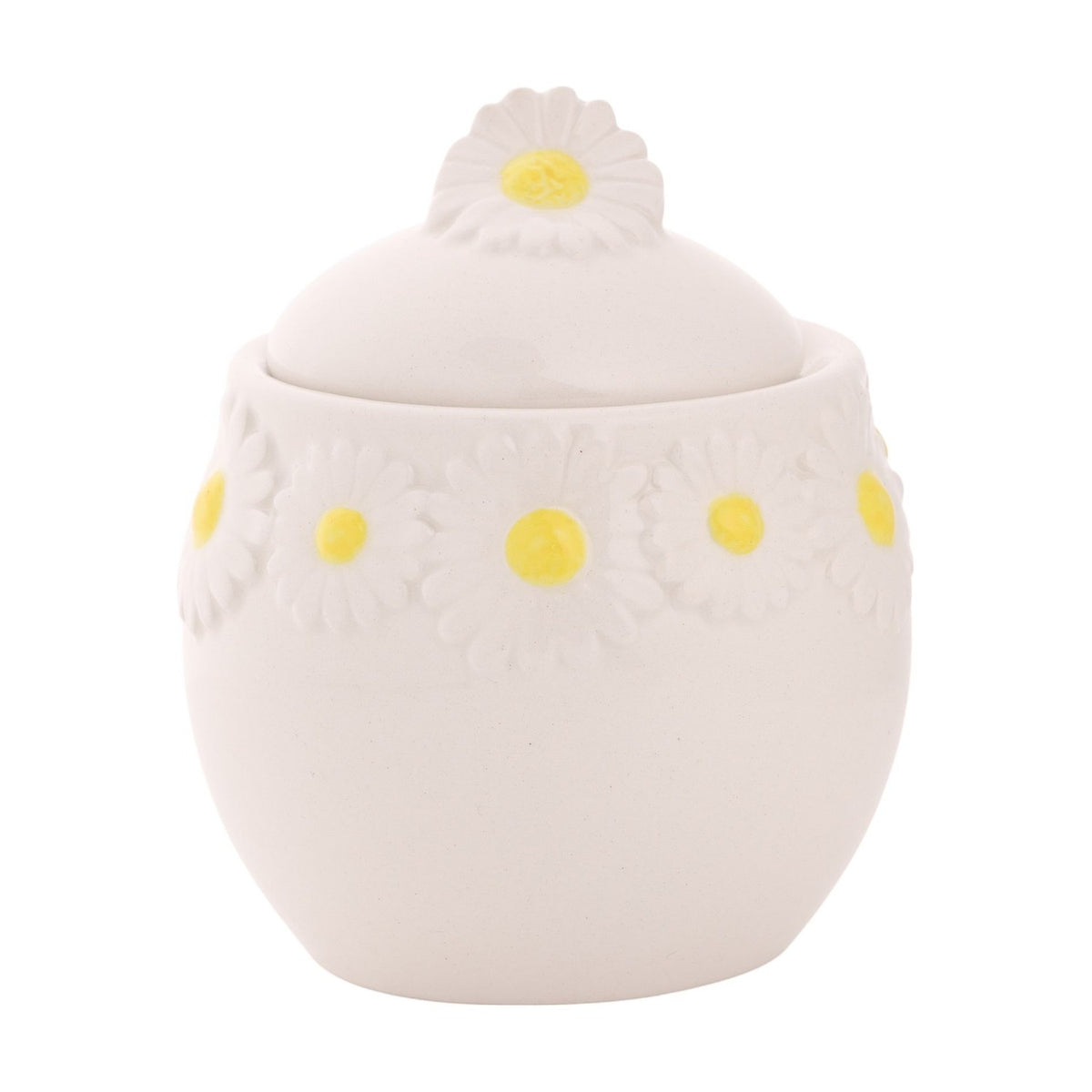 Daisy Stoneware Sugar Bowl with Lid 300ml - White & Yellow
