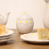 Daisy Stoneware Sugar Bowl with Lid 300ml - White & Yellow