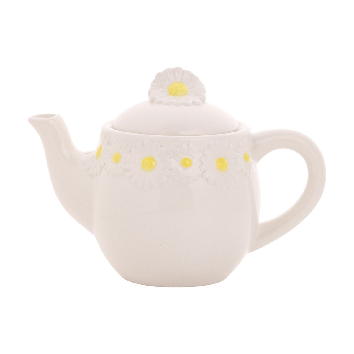 Raised Daisy Border Stoneware Teapot 700ml - White & Yellow