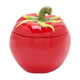 Tomato Lidded Stoneware Storage Jar with Green Stalk - Red