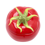 Tomato Lidded Stoneware Storage Jar with Green Stalk - Red